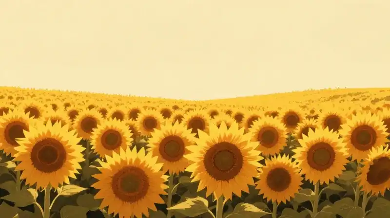 Tall sunflowers stand vibrant in a golden, warm autumn field