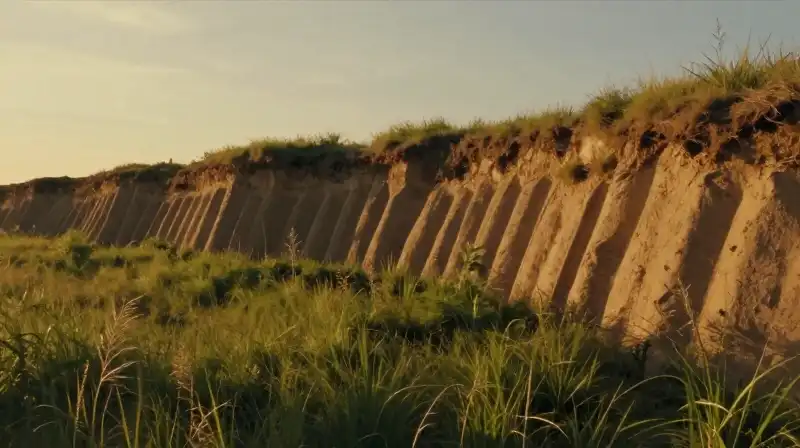 Golden light illuminates a lush, tiered earth structure