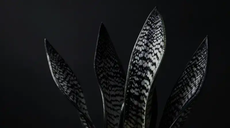 Dark black coral succulent dramatically illuminated in deep shadow