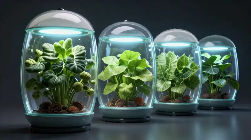 Perfectly detailed squash grows within dramatic, futuristic pods