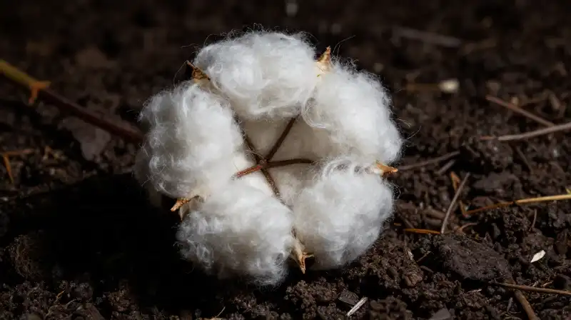 Tangled fibers of a burr pop from deep, shadowy compost
