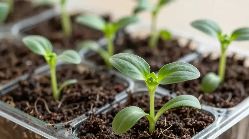 Tiny vibrant green sprouts emerge from rich soil in glass trays
