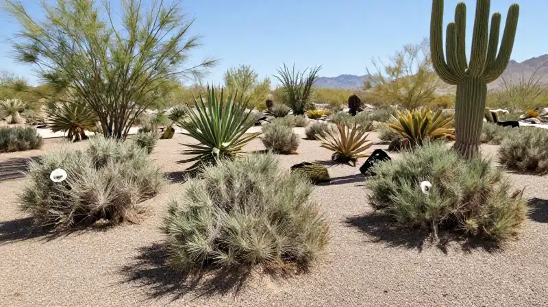 Robust desert shrubs appear strong under the bright midday sun