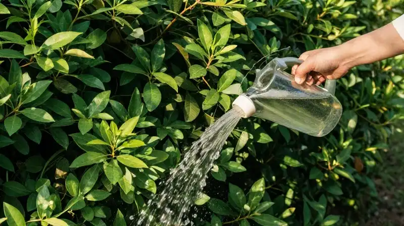 Hands gently water vibrant daphne beneath dappled sunlight