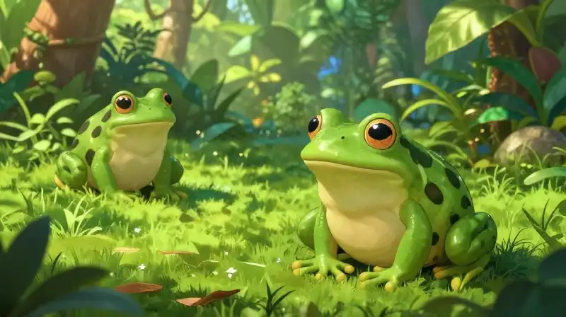 Vibrant frog fruit plants glow in a lush, dappled tropical garden