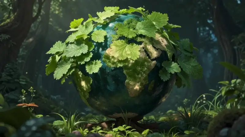 Vibrant green globe arborvita bathed in cinematic, filtered sunlight