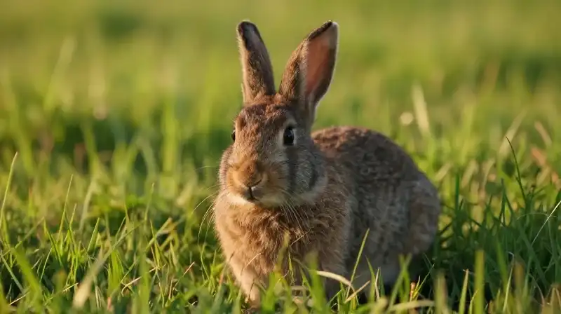 A detailed grass bunny glows in a lush, golden meadow