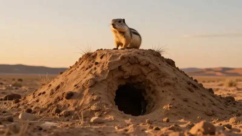 A gigantic, warm earth mound stands detailed under desert dusk