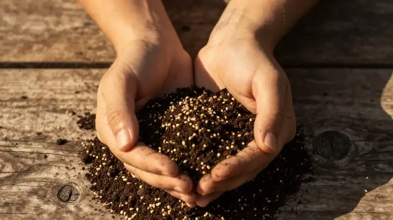 Golden light illuminates hands shaping earthy seed bombs