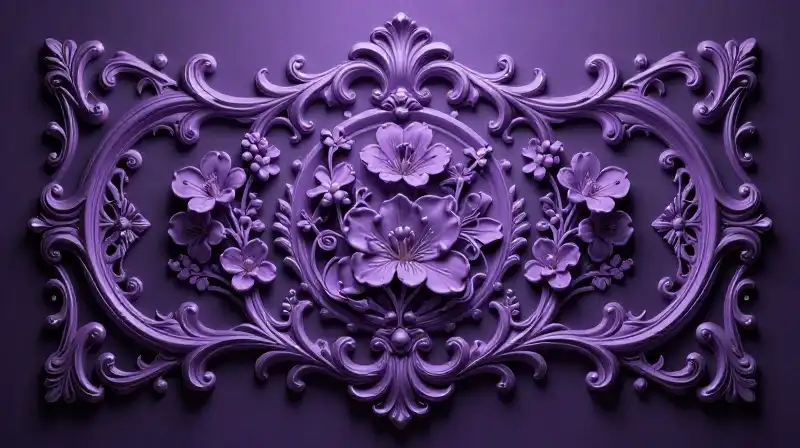 Highly detailed lilac baroque ornamentation bathed in dramatic light