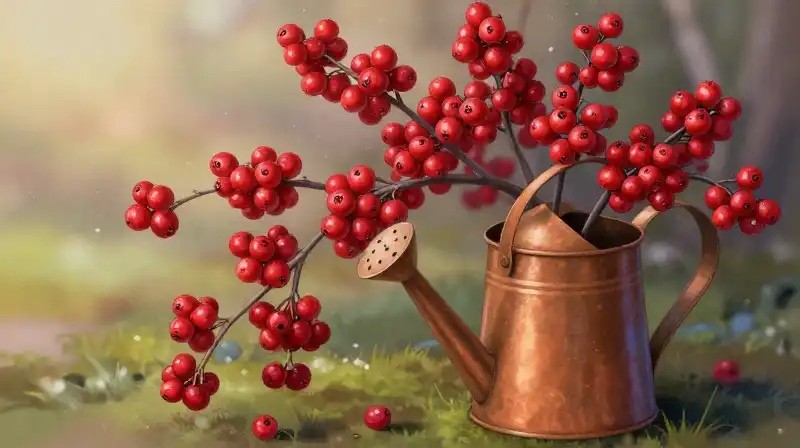 Magical winterberries illuminated by soft, whimsical sunlight