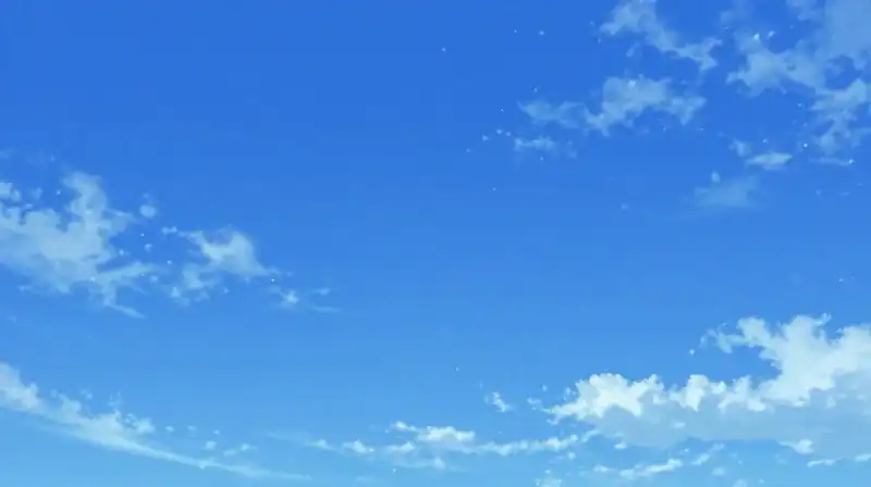 A vibrant azure sky sparkles with soft, glowing dust