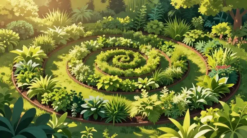 Vibrant greenery spirals under the warm, golden light