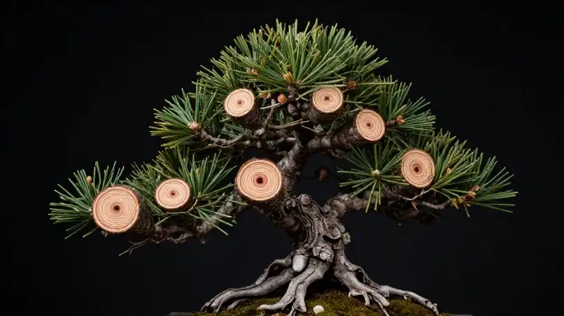 Detailed spruce cross-section spirals visible in dramatic dark light