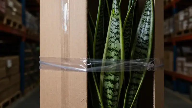 Rim light dramatically catches a tall snake plant in a dark box