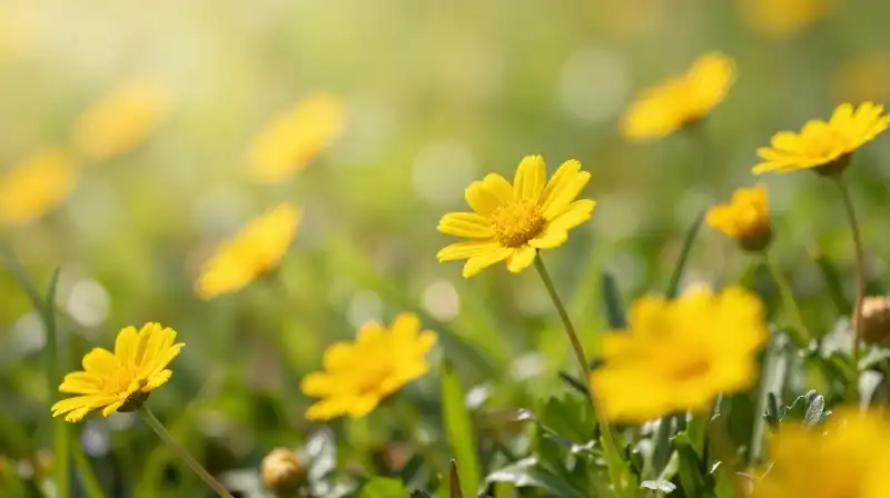 A bright yellow daisy stands tall in a sunlit meadow
