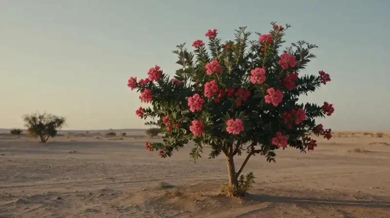 Soft desert light illuminates a blooming Zuni crepe myrtle